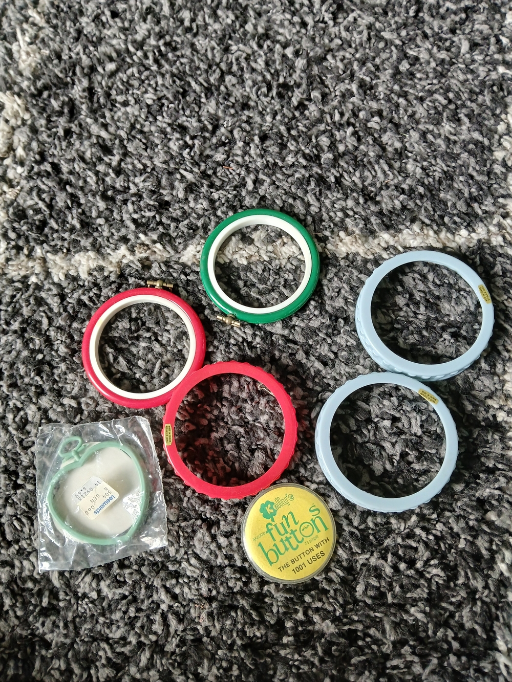 Kids Fun Button Craft Rings - Green, Red, Light Blue